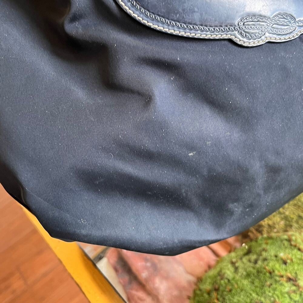 PRADA Navy Blue Nylon Embossed Leather Logo Hobo Bag - Picture 10 of 16